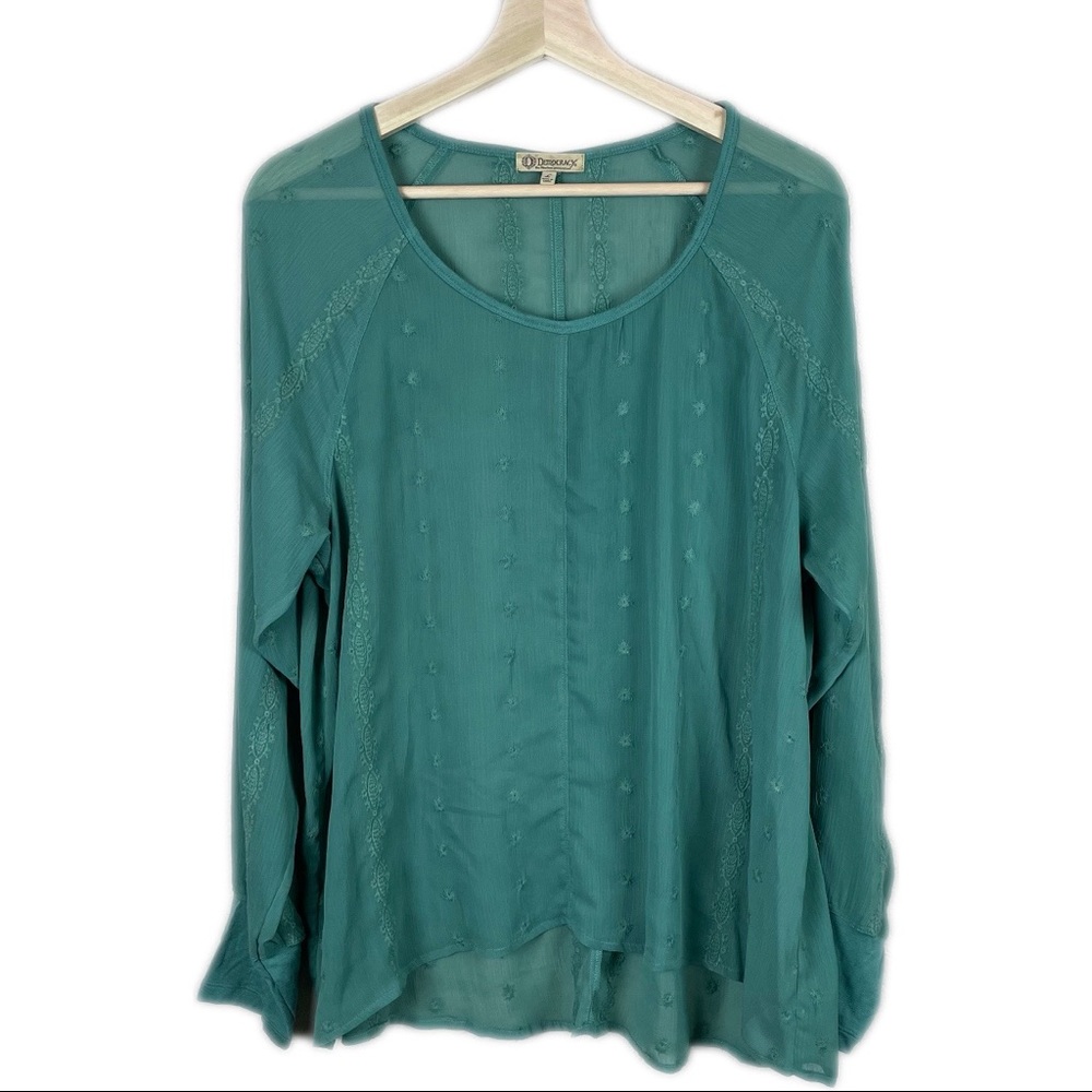 Democracy Green Embroidered Boho Blouse Size L